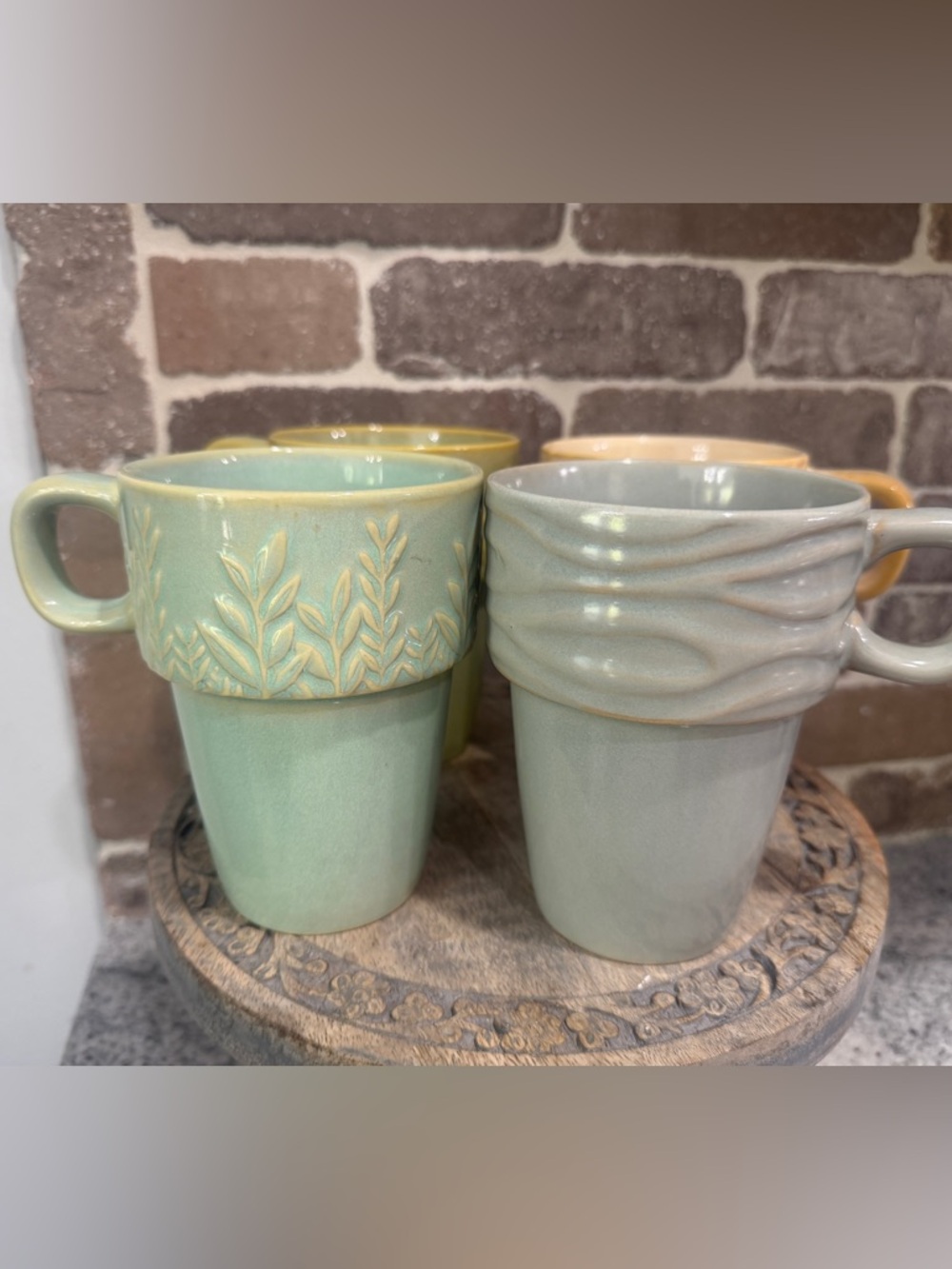 Nice Set of 4 Rare MercAsia Stackable Coffee Cups Mugs Pastel Large Size HTF - Picture 2 of 4